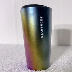 Starbucks 12 Oz Oil Slick Multi Color Rainbow Ceramic Cup  With Lid 2022